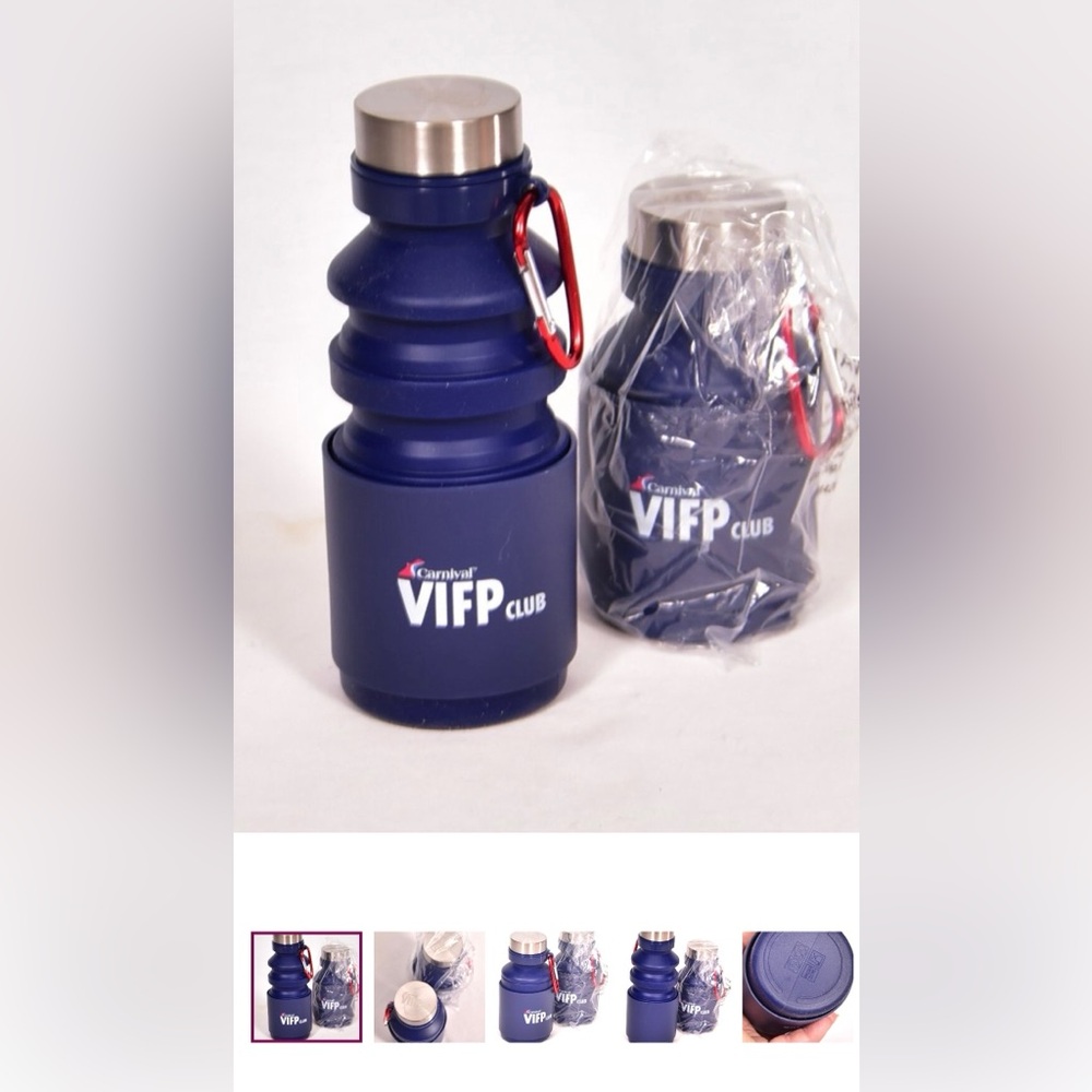 Carnival VIFP Club Navy Collapsible Water Bottle with Carabiner